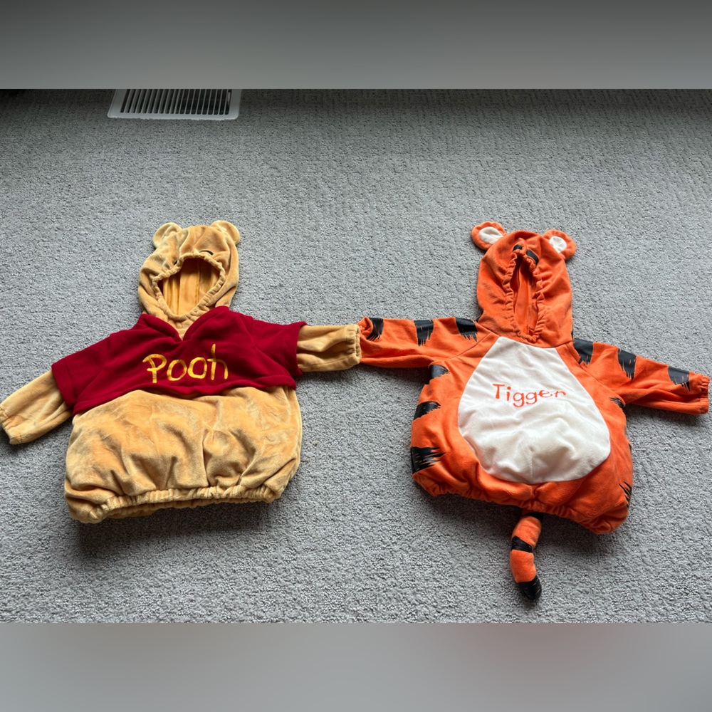 Winnie the Pooh & Tigger costume
labeled 3-6 mos but fit 6-9 mos boys.